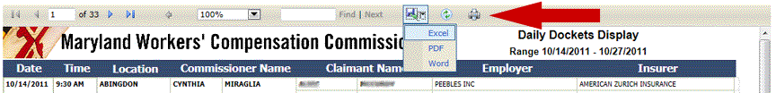 image of the report tool bar indicates function button