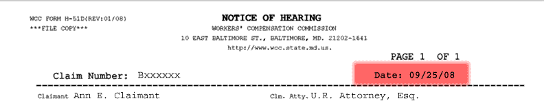Image of hearing notice header with date sent
